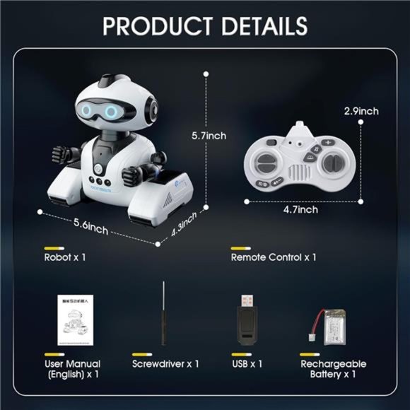 Robots Toys for Kids, Remote Control Robot Toys with Music and LED Eyes (White) - Picture 4 of 6